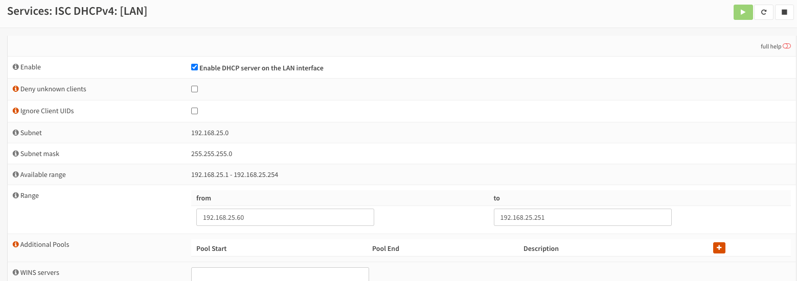 OPNsense DHCP configuration