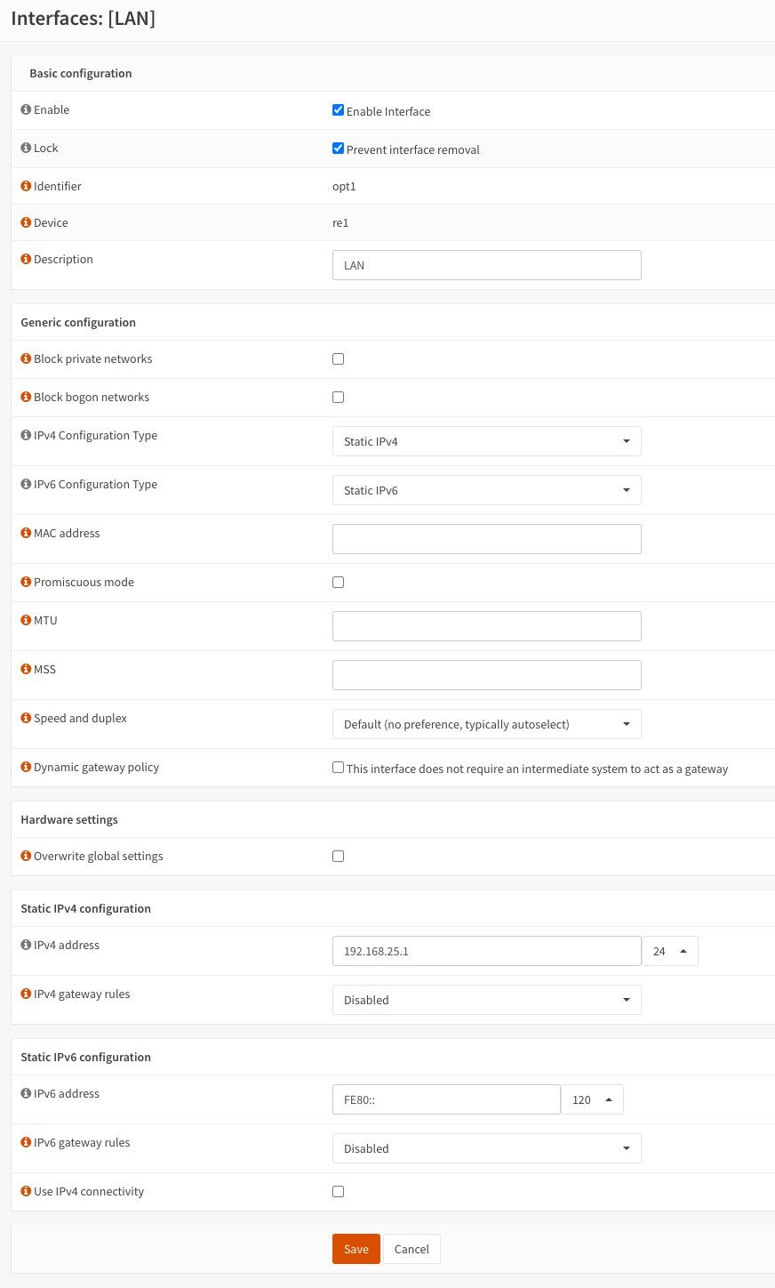 OPNsense LAN interface configuration