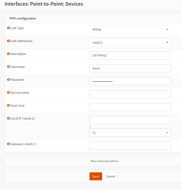 OPNsense PPPoE configuration