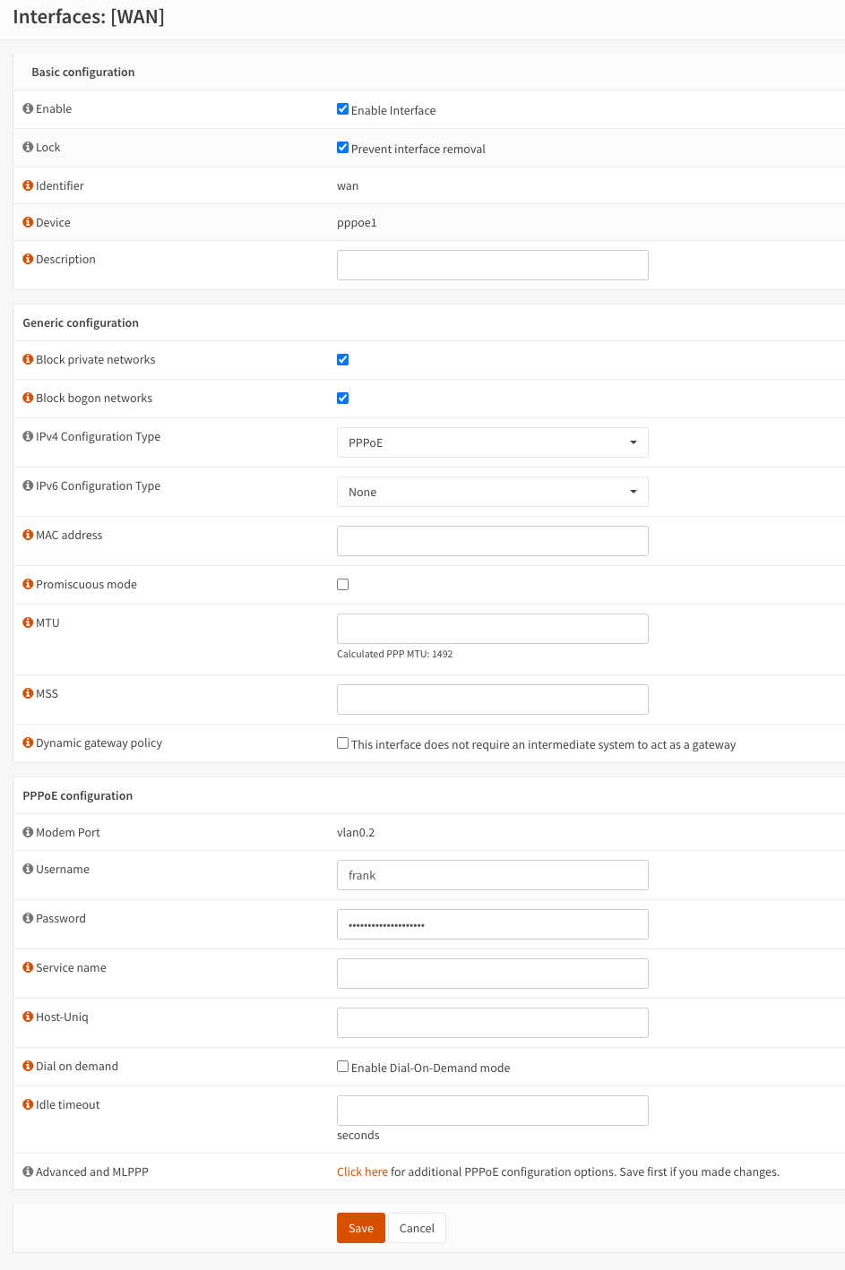 OPNsense WAN interface configuration